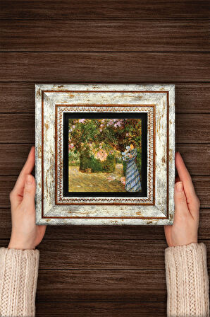 Claude Monet Bahçede Taş Duvar Tablosu Çerçeveli Duvar Dekoru Wall Art