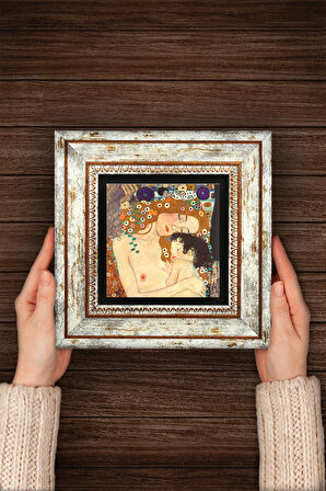 Gustav Klimt Anne Çocuk Taş Duvar Tablosu Çerçeveli Duvar Dekoru Wall Art