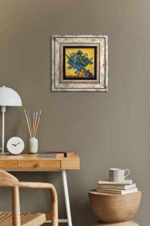 Van Gogh Süsenler Taş Duvar Tablosu Çerçeveli Duvar Dekoru Wall Art