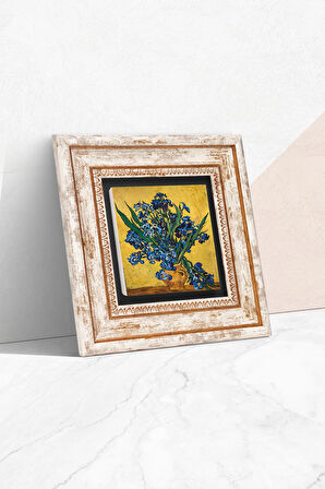 Van Gogh Süsenler Taş Duvar Tablosu Çerçeveli Duvar Dekoru Wall Art