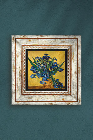 Van Gogh Süsenler Taş Duvar Tablosu Çerçeveli Duvar Dekoru Wall Art