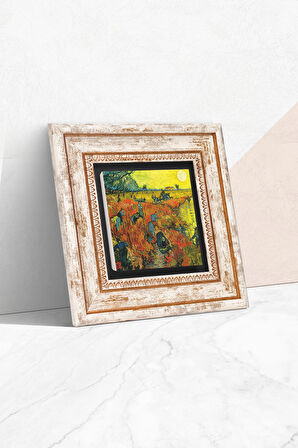 Van Gogh Arles'te Kırmızı Bağ Taş Duvar Tablosu Çerçeveli Duvar Dekoru Wall Art