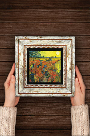 Van Gogh Arles'te Kırmızı Bağ Taş Duvar Tablosu Çerçeveli Duvar Dekoru Wall Art