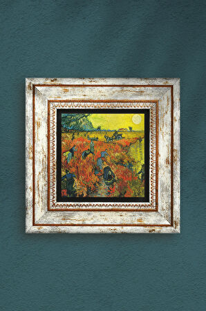 Van Gogh Arles'te Kırmızı Bağ Taş Duvar Tablosu Çerçeveli Duvar Dekoru Wall Art