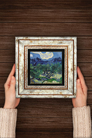Van Gogh Zeytin Ağaçları Taş Duvar Tablosu Çerçeveli Duvar Dekoru Wall Art
