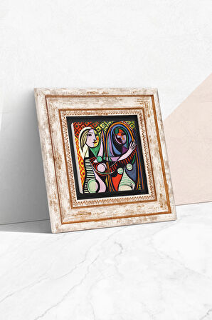Picasso Ayna Karşısındaki Kız Taş Duvar Tablosu Çerçeveli Duvar Dekoru Wall Art