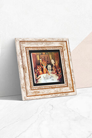 Louis Wain Kediler Taş Duvar Tablosu Çerçeveli Duvar Dekoru Wall Art