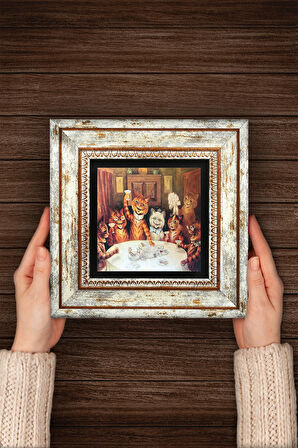 Louis Wain Kediler Taş Duvar Tablosu Çerçeveli Duvar Dekoru Wall Art