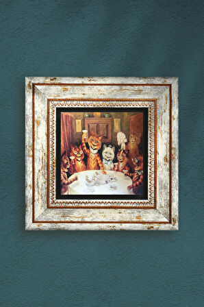 Louis Wain Kediler Taş Duvar Tablosu Çerçeveli Duvar Dekoru Wall Art