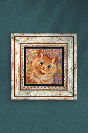 Louis Wain Kediler Taş Duvar Tablosu Çerçeveli Duvar Dekoru Wall Art