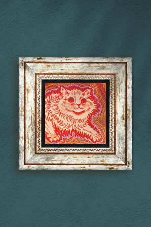 Louis Wain Kediler Taş Duvar Tablosu Çerçeveli Duvar Dekoru Wall Art