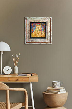Louis Wain Kediler Taş Duvar Tablosu Çerçeveli Duvar Dekoru Wall Art