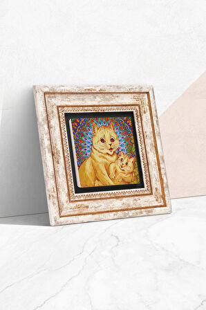 Louis Wain Kediler Taş Duvar Tablosu Çerçeveli Duvar Dekoru Wall Art