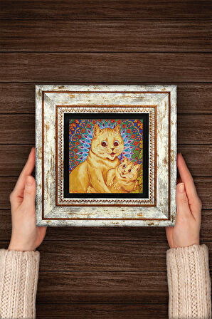 Louis Wain Kediler Taş Duvar Tablosu Çerçeveli Duvar Dekoru Wall Art