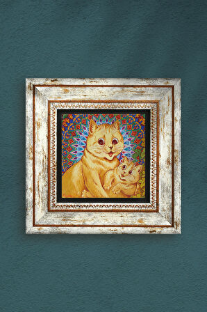 Louis Wain Kediler Taş Duvar Tablosu Çerçeveli Duvar Dekoru Wall Art