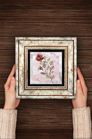 Gül Çiçek Taş Duvar Tablosu Çerçeveli Duvar Dekoru Wall Art