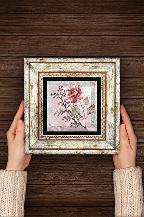 Gül Çiçek Taş Duvar Tablosu Çerçeveli Duvar Dekoru Wall Art
