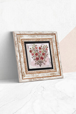 Gül Çiçek Taş Duvar Tablosu Çerçeveli Duvar Dekoru Wall Art