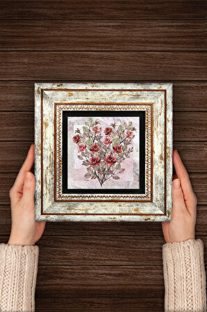 Gül Çiçek Taş Duvar Tablosu Çerçeveli Duvar Dekoru Wall Art