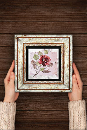 Gül Çiçek Taş Duvar Tablosu Çerçeveli Duvar Dekoru Wall Art