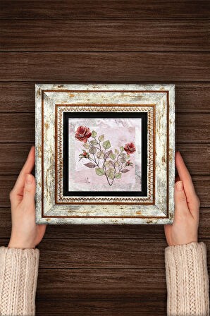 Gül Çiçek Taş Duvar Tablosu Çerçeveli Duvar Dekoru Wall Art
