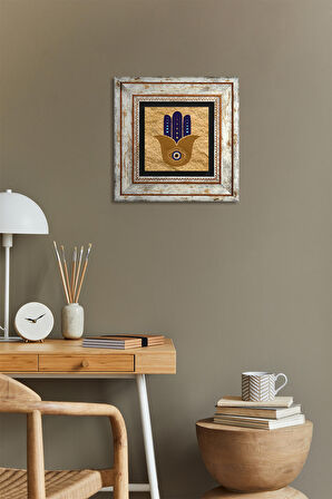 Fatma Ana Eli (Hamsa) Nazar Taş Duvar Tablosu Çerçeveli Duvar Dekoru Wall Art