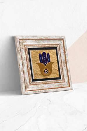 Fatma Ana Eli (Hamsa) Nazar Taş Duvar Tablosu Çerçeveli Duvar Dekoru Wall Art