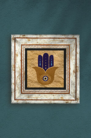 Fatma Ana Eli (Hamsa) Nazar Taş Duvar Tablosu Çerçeveli Duvar Dekoru Wall Art