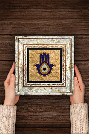 Fatma Ana Eli (Hamsa) Nazar Taş Duvar Tablosu Çerçeveli Duvar Dekoru Wall Art