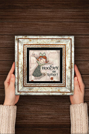 Mutlu Kız Taş Duvar Tablosu Çerçeveli Duvar Dekoru Wall Art