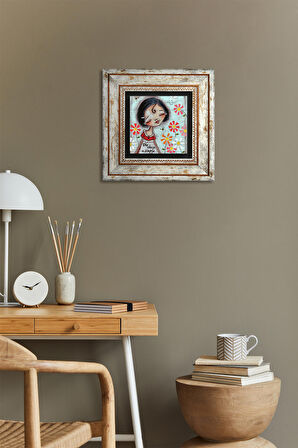Mutlu Kız Taş Duvar Tablosu Çerçeveli Duvar Dekoru Wall Art