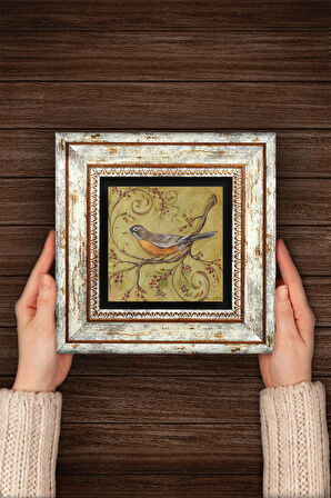 Serçe Kuş Taş Duvar Tablosu Çerçeveli Duvar Dekoru Wall Art