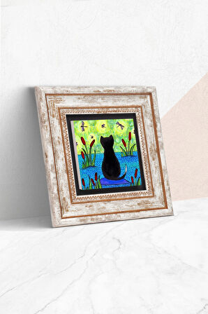 Kedi Taş Duvar Tablosu Çerçeveli Duvar Dekoru Wall Art