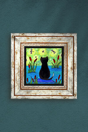 Kedi Taş Duvar Tablosu Çerçeveli Duvar Dekoru Wall Art