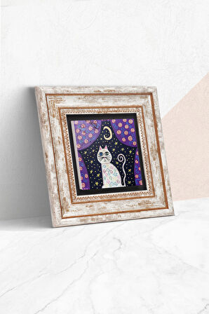 Kedi Taş Duvar Tablosu Çerçeveli Duvar Dekoru Wall Art
