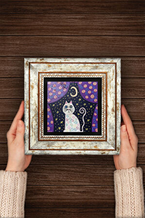 Kedi Taş Duvar Tablosu Çerçeveli Duvar Dekoru Wall Art