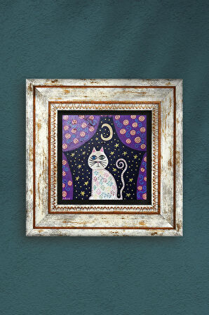 Kedi Taş Duvar Tablosu Çerçeveli Duvar Dekoru Wall Art