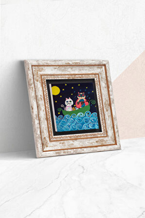 Kedi Taş Duvar Tablosu Çerçeveli Duvar Dekoru Wall Art