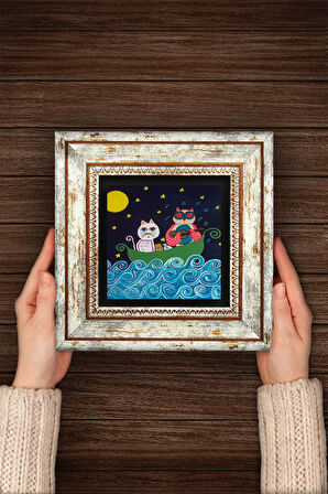 Kedi Taş Duvar Tablosu Çerçeveli Duvar Dekoru Wall Art