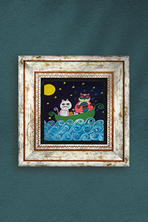 Kedi Taş Duvar Tablosu Çerçeveli Duvar Dekoru Wall Art