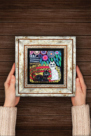 Kedi Taş Duvar Tablosu Çerçeveli Duvar Dekoru Wall Art