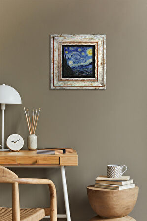 Van Gogh Yıldızlı Gece Taş Duvar Tablosu Çerçeveli Duvar Dekoru Wall Art