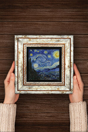 Van Gogh Yıldızlı Gece Taş Duvar Tablosu Çerçeveli Duvar Dekoru Wall Art