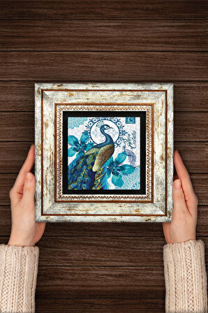 Tavus Kuşu Taş Duvar Tablosu Çerçeveli Duvar Dekoru Wall Art