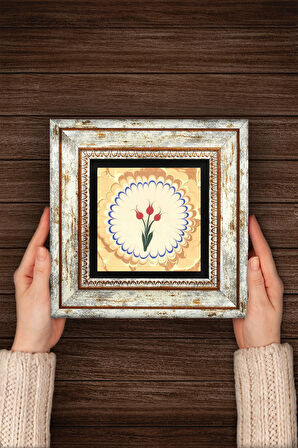 Ebru Sanatı Lale Taş Duvar Tablosu Çerçeveli Duvar Dekoru Wall Art
