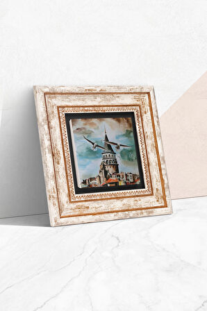 İstanbul Galata Kulesi Taş Duvar Tablosu Çerçeveli Duvar Dekoru Wall Art