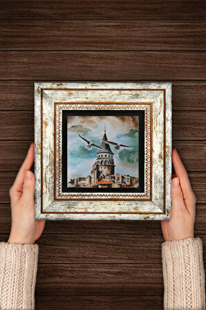 İstanbul Galata Kulesi Taş Duvar Tablosu Çerçeveli Duvar Dekoru Wall Art