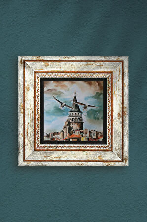 İstanbul Galata Kulesi Taş Duvar Tablosu Çerçeveli Duvar Dekoru Wall Art