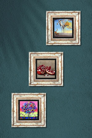 Salvador Dalí, Karla Gerard Hayat Ağacı, Nar Taş Duvar Tablosu Çerçeveli Duvar Dekoru 3 Parça Tablo Seti Wall Art