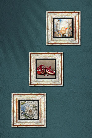 Salvador Dalí Amerika’nın Keşfi, Kelebekli Çiçek, Nar Taş Duvar Tablosu Çerçeveli Duvar Dekoru 3 Parça Tablo Seti Wall Art